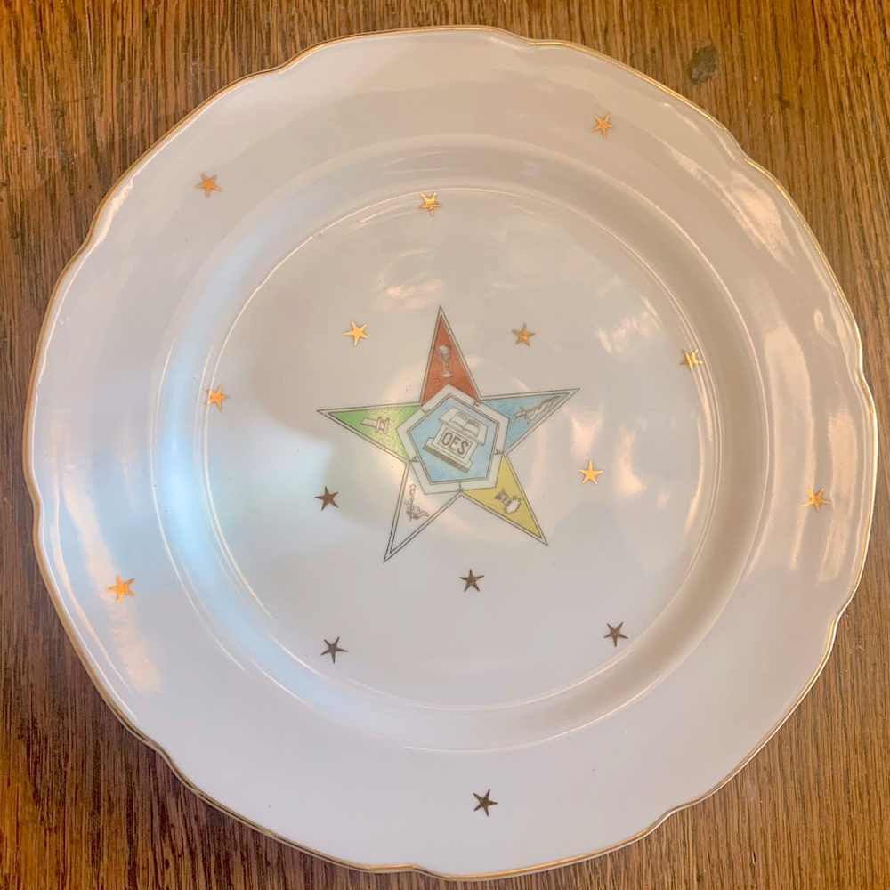 Vintage Gold Trimmed OES Eastern Star Plate Masonic Masons Lefton Plate